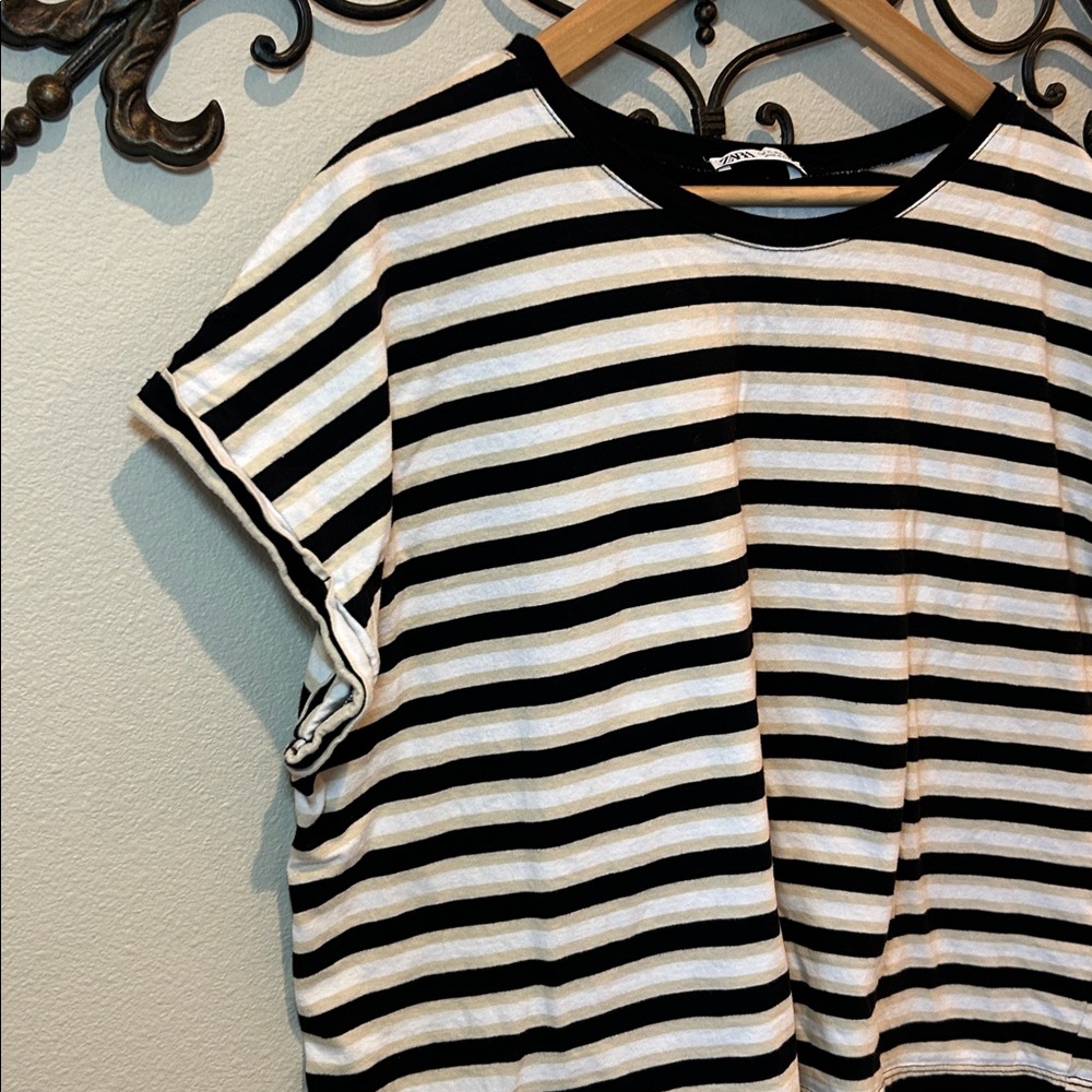 ZARA STRIPED CROPPED TEE SIZE XL - Picture 3 of 3
